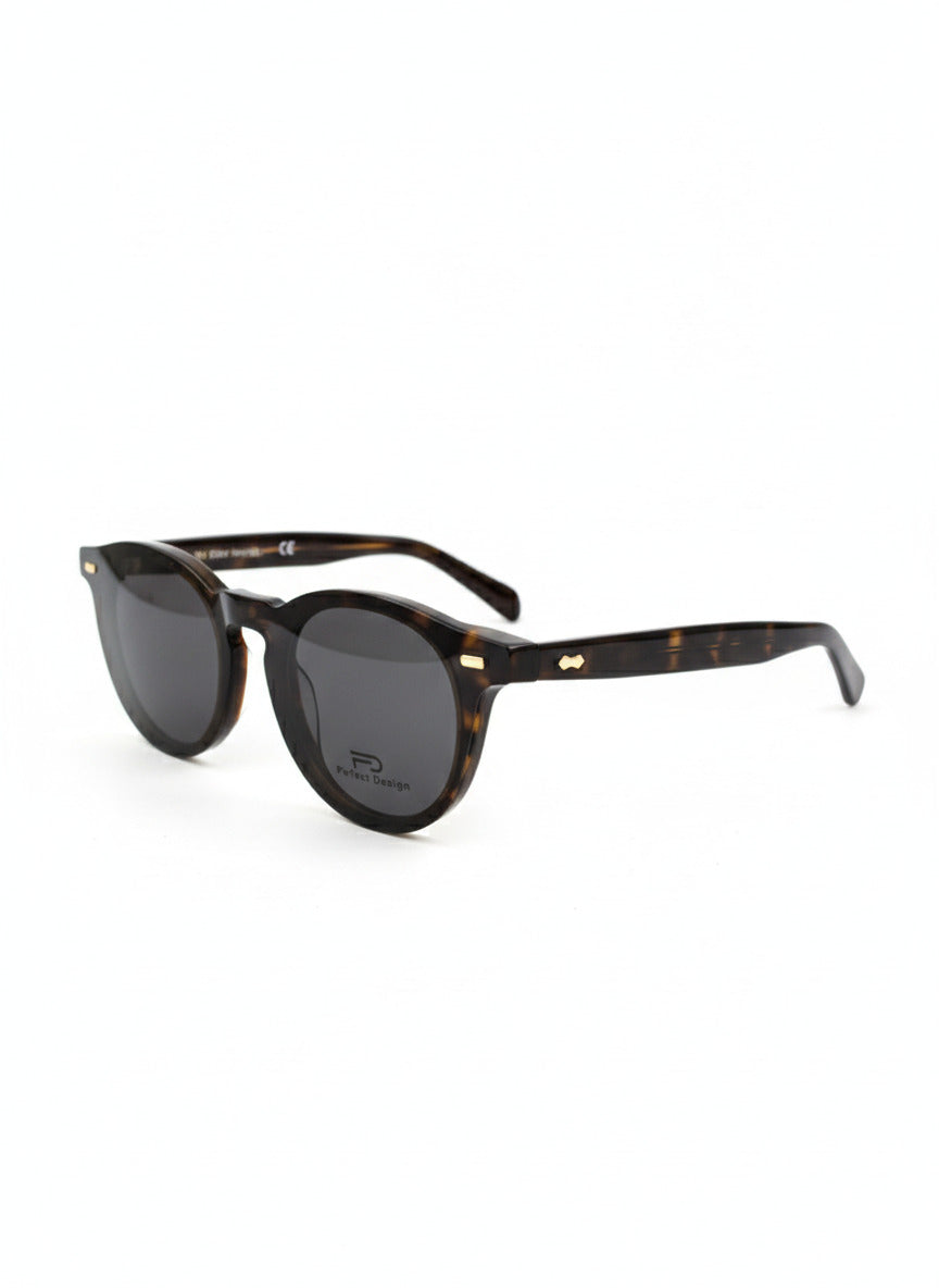 Lunettes de vue rondes avec clip solaire – Effet écaille marron