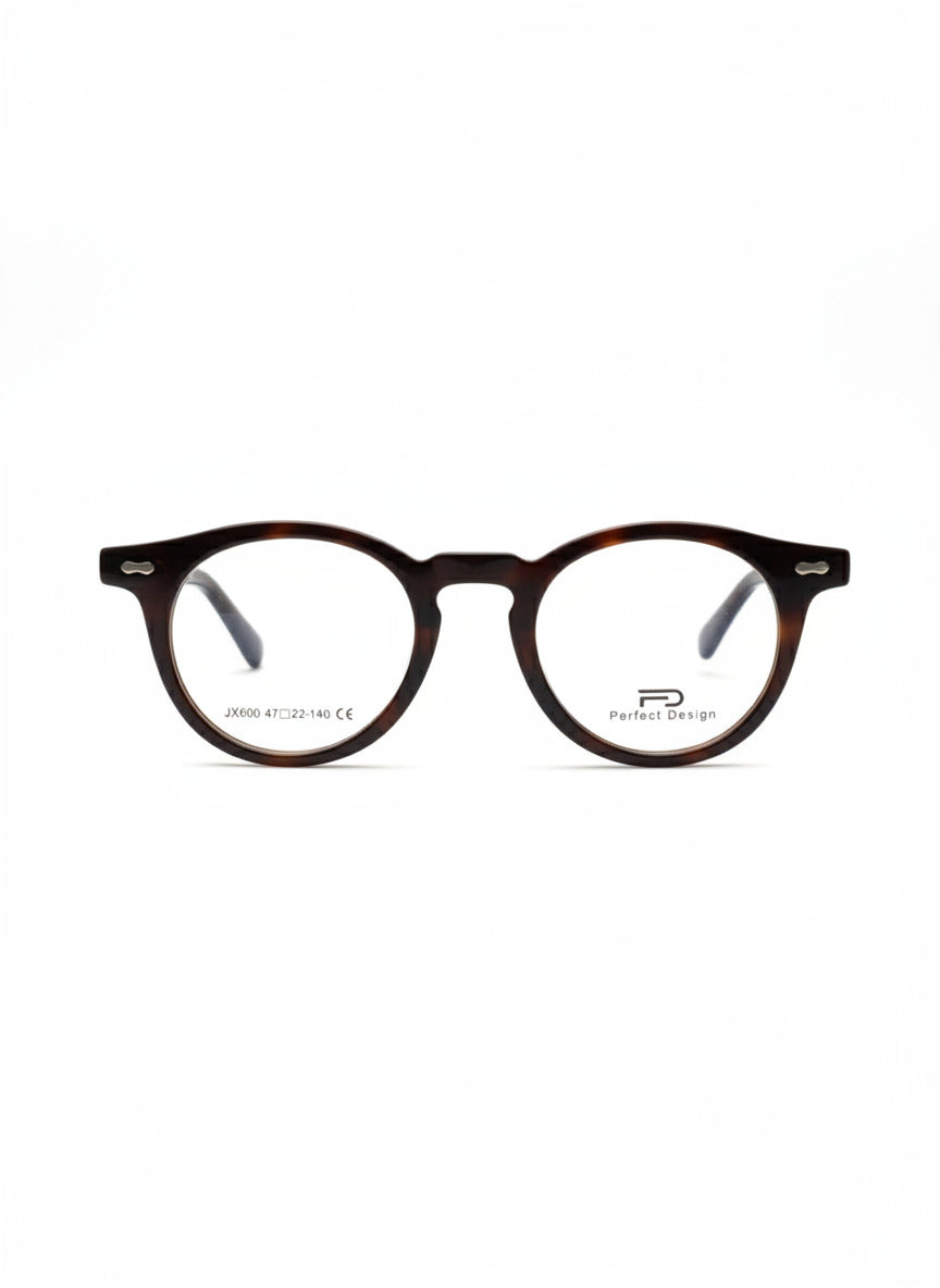 Lunettes de vue rondes avec clip solaire – Effet écaille marron